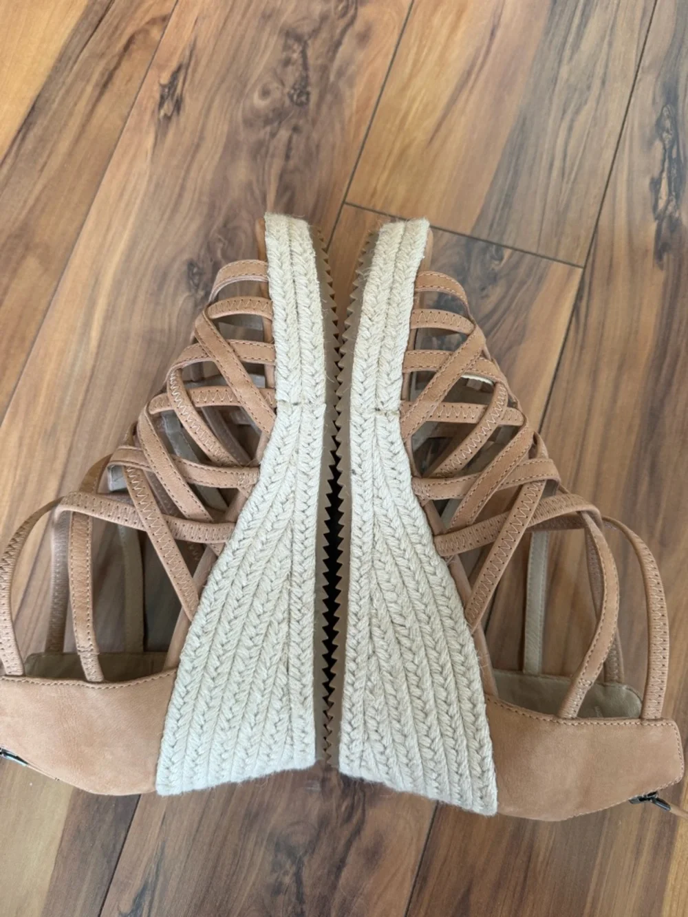Eileen Fisher Tan Crisscross Espadrille Wedge Sandals